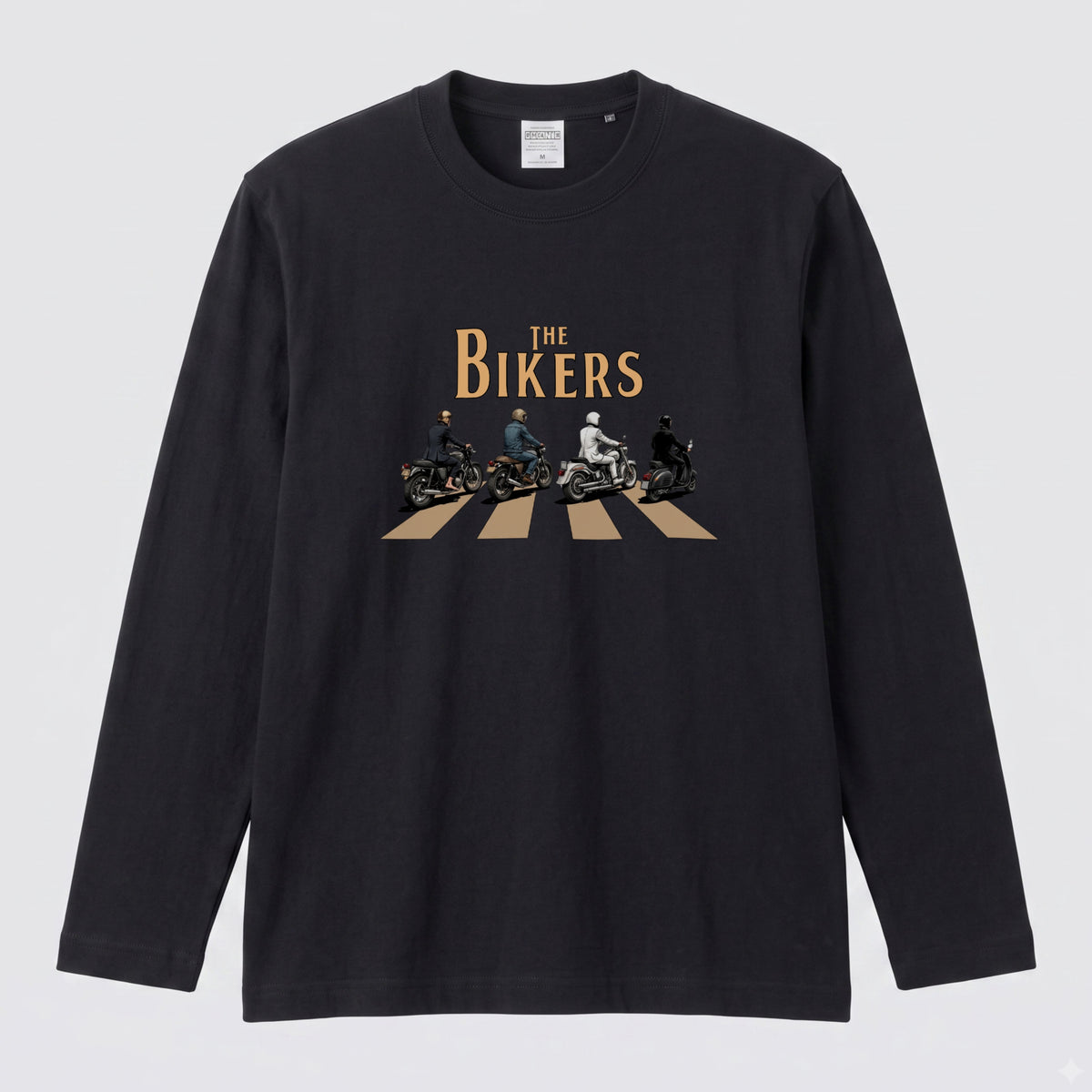THE BIKERS CROSSING | クラシックバイク スクーター ライダー仲間 横断歩道 イラスト 長袖Tシャツ【バイク好き・ツーリングウェア・普段着・プレゼントに最適】