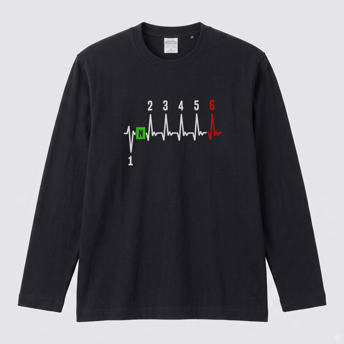 SHIFT HEARTBEAT | バイク シフト ギア 心電図 イラスト スポーティ 長袖Tシャツ【バイク男子・バイク女子・ルームウェア・ギフト】