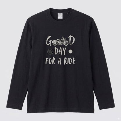 GOOD DAY FOR A RIDE | モーターサイクル レトロ イラスト ロゴ 長袖Tシャツ【バイク男子・バイク女子・ルームウェア・ギフト】