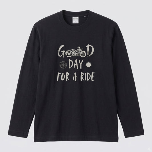 GOOD DAY FOR A RIDE | モーターサイクル レトロ イラスト ロゴ 長袖Tシャツ【バイク男子・バイク女子・ルームウェア・ギフト】