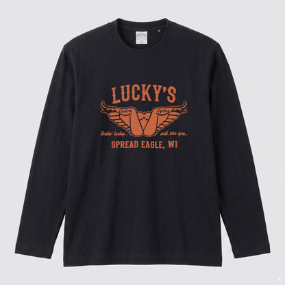 LUCKY'S CYCLES | レトロ アメリカン バイク ガレージ クラシック ロゴ 長袖Tシャツ【バイク好き・ツーリングウェア・普段着・プレゼントに最適】