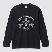 LIFE BEHIND BARS | スカル ライダー チョッパー ハンドル ヴィンテージ風 ロック グラフィック 長袖Tシャツ【バイク雑貨・ツーリング・カジュアル・ギフトに最適】