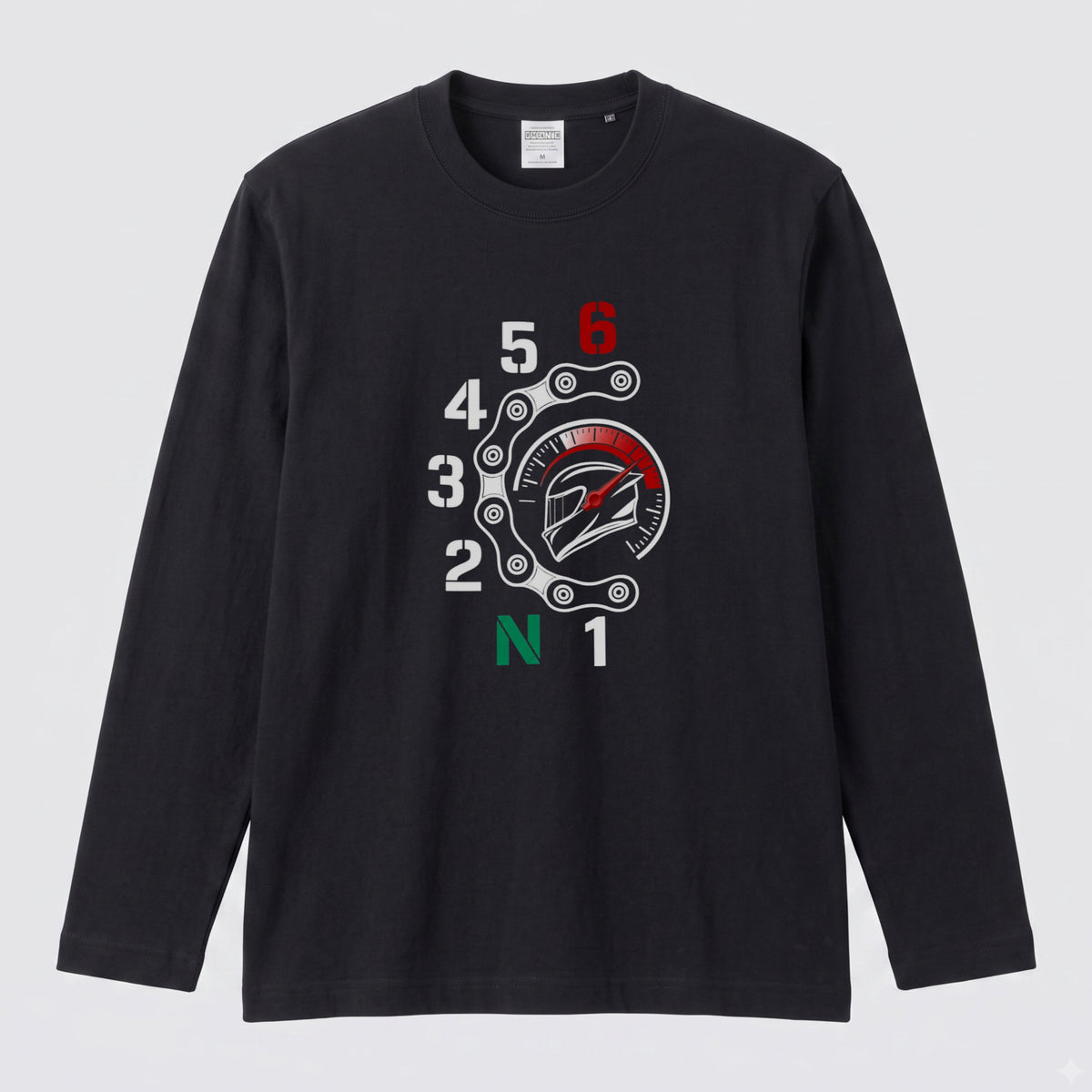 バイク シフトパターン ロンT ドライブチェーン タコメーター ヘルメット 1N23456 長袖 Tシャツ スーパースポーツ SS メンズ レディース バイク乗り ライダー ツーリング 服 ギフト