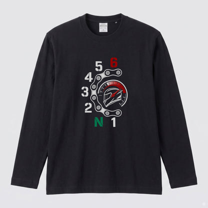 バイク シフトパターン ロンT ドライブチェーン タコメーター ヘルメット 1N23456 長袖 Tシャツ スーパースポーツ SS メンズ レディース バイク乗り ライダー ツーリング 服 ギフト