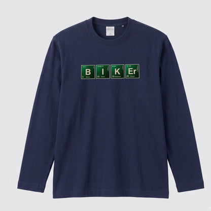 BIKER CHEMISTRY | 周期表 パロディ バイク ライダー 英字 ロゴ 長袖Tシャツ【バイク好き・ツーリングウェア・普段着・プレゼントに最適】