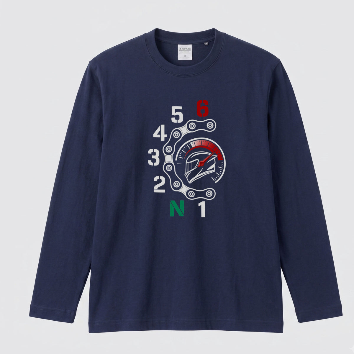 バイク シフトパターン ロンT ドライブチェーン タコメーター ヘルメット 1N23456 長袖 Tシャツ スーパースポーツ SS メンズ レディース バイク乗り ライダー ツーリング 服 ギフト