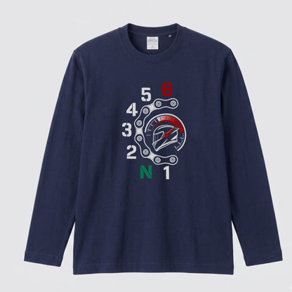 バイク シフトパターン ロンT ドライブチェーン タコメーター ヘルメット 1N23456 長袖 Tシャツ スーパースポーツ SS メンズ レディース バイク乗り ライダー ツーリング 服 ギフト