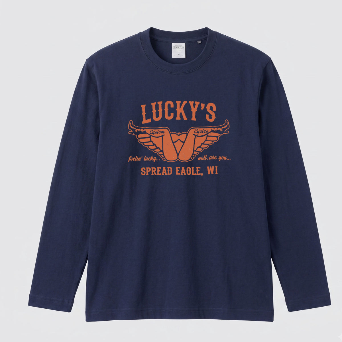 LUCKY'S CYCLES | レトロ アメリカン バイク ガレージ クラシック ロゴ 長袖Tシャツ【バイク好き・ツーリングウェア・普段着・プレゼントに最適】