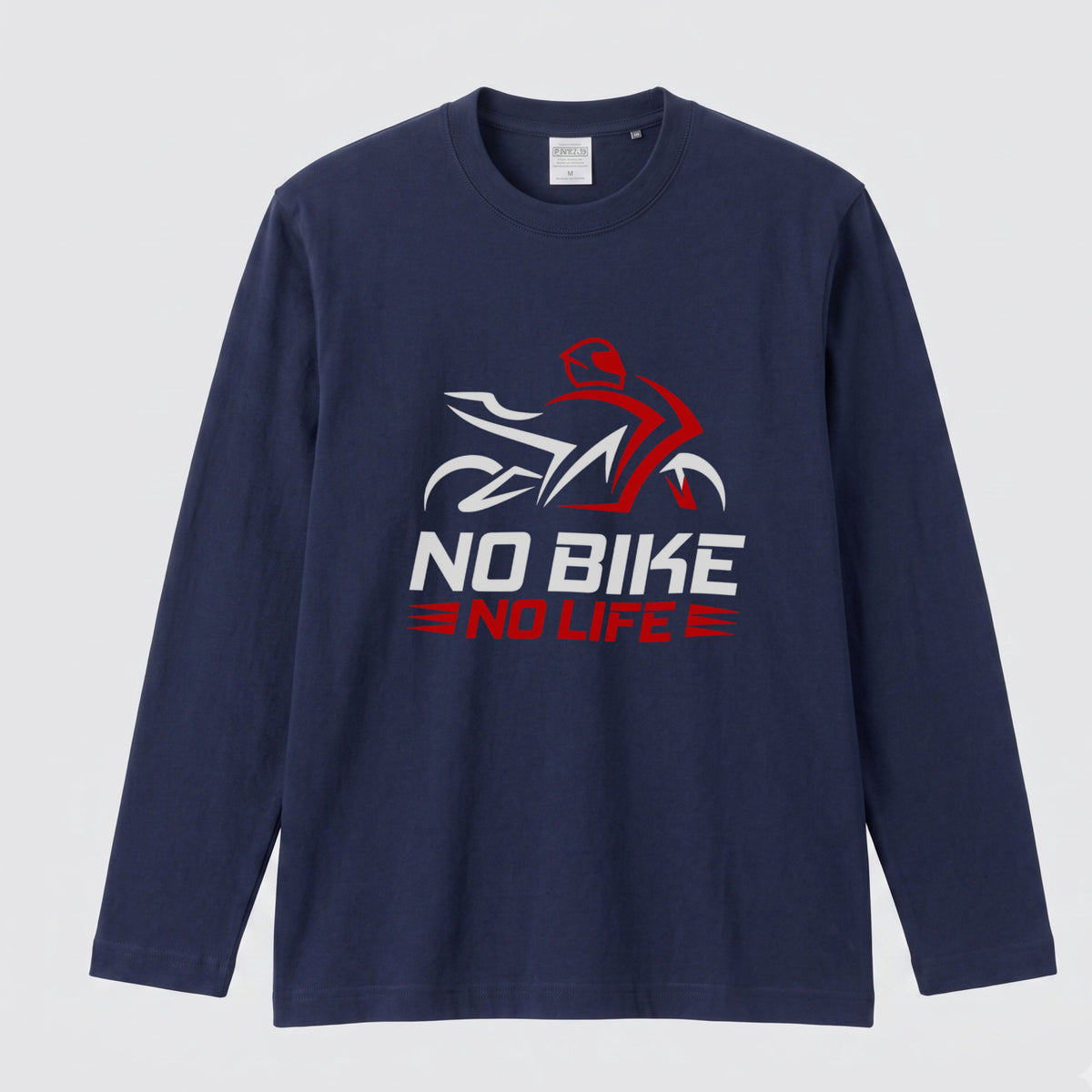 NO BIKE NO LIFE | バイク乗り スピード感 イラスト ロゴ クール 長袖Tシャツ【バイク好き・SS乗り・ツーリングウェア・プレゼントに最適】