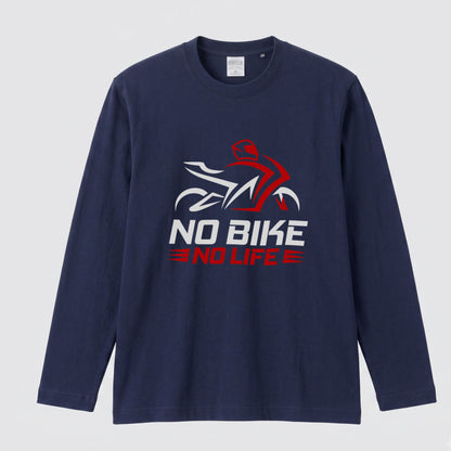 NO BIKE NO LIFE | バイク乗り スピード感 イラスト ロゴ クール 長袖Tシャツ【バイク好き・SS乗り・ツーリングウェア・プレゼントに最適】