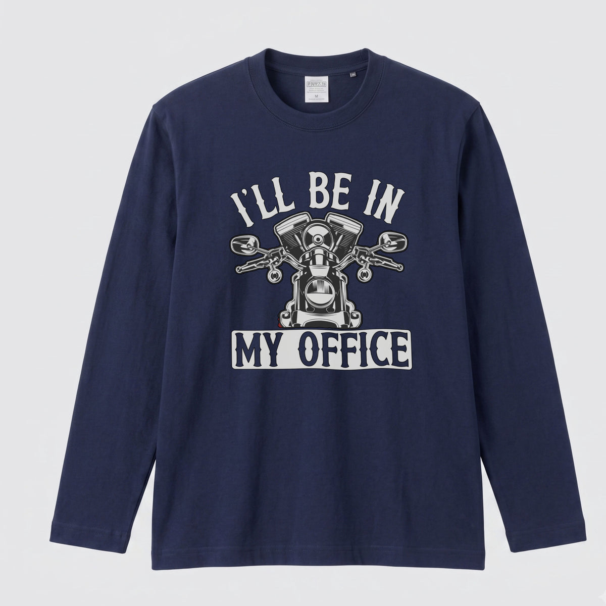 バイク おもしろ ロンT I'LL BE IN MY OFFICE Vツイン エンジン アメリカン クルーザー 長袖 Tシャツ メッセージ メンズ レディース バイク乗り ライダー ツーリング 服 ギフト