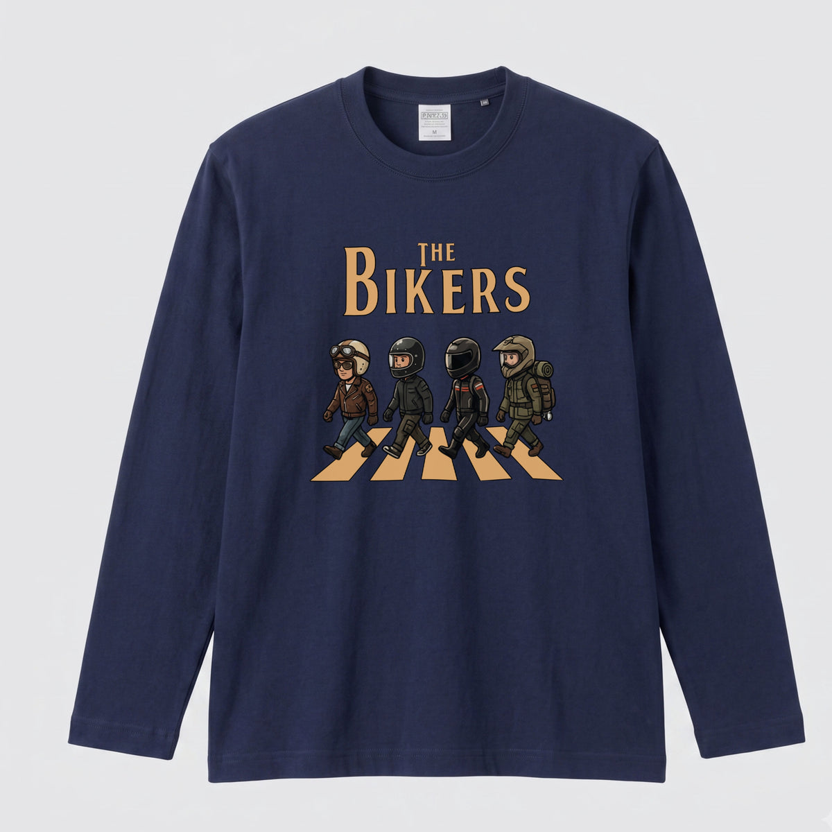 THE BIKERS CROSSING | ライダー仲間 横断歩道 イラスト おもしろ かわいい 長袖Tシャツ【バイク好き・ツーリングウェア・普段着・プレゼントに最適】