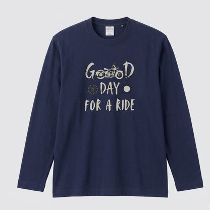 GOOD DAY FOR A RIDE | モーターサイクル レトロ イラスト ロゴ 長袖Tシャツ【バイク男子・バイク女子・ルームウェア・ギフト】