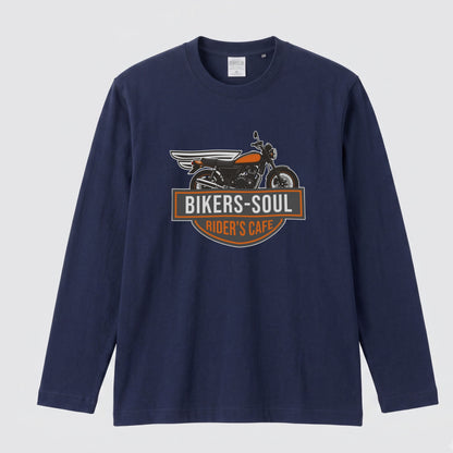 RIDER'S CAFE | ヴィンテージ バイク アメリカン ガレージ ロゴ イラスト 長袖Tシャツ【バイク好き・ツーリングウェア・普段着・プレゼントに最適】