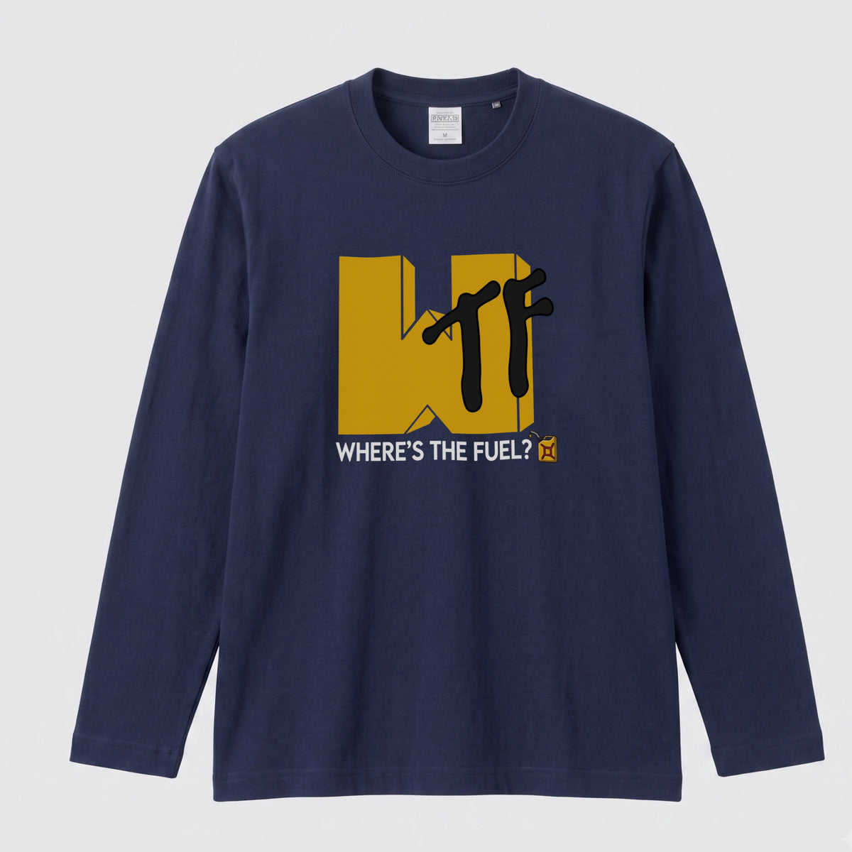 WHERE'S THE FUEL? | アメリカン レトロ ポップ おもしろ 英字 ロゴ 長袖Tシャツ【バイク乗り・ドライブ・部屋着・プレゼントに最適】