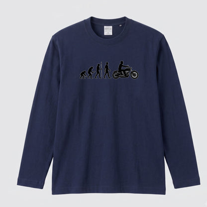 【バイク進化論】人類の進化 ロングスリーブ Tシャツ アメリカン バイク乗り ツーリング バイクウェア カジュアル おもしろ プレゼント