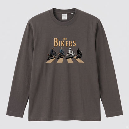 THE BIKERS CROSSING | クラシックバイク スクーター ライダー仲間 横断歩道 イラスト 長袖Tシャツ【バイク好き・ツーリングウェア・普段着・プレゼントに最適】