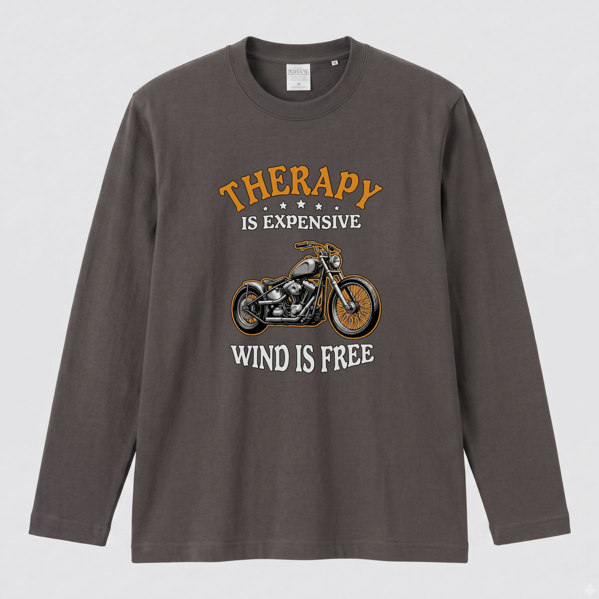WIND IS FREE | モーターサイクル レトロ イラスト 英字ロゴ 長袖Tシャツ【バイク男子・バイク女子・ストリート・ギフト】