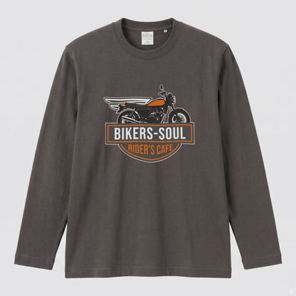 RIDER'S CAFE | ヴィンテージ バイク アメリカン ガレージ ロゴ イラスト 長袖Tシャツ【バイク好き・ツーリングウェア・普段着・プレゼントに最適】