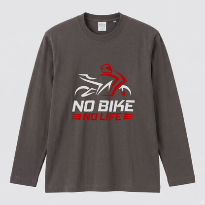 NO BIKE NO LIFE | バイク乗り スピード感 イラスト ロゴ クール 長袖Tシャツ【バイク好き・SS乗り・ツーリングウェア・プレゼントに最適】