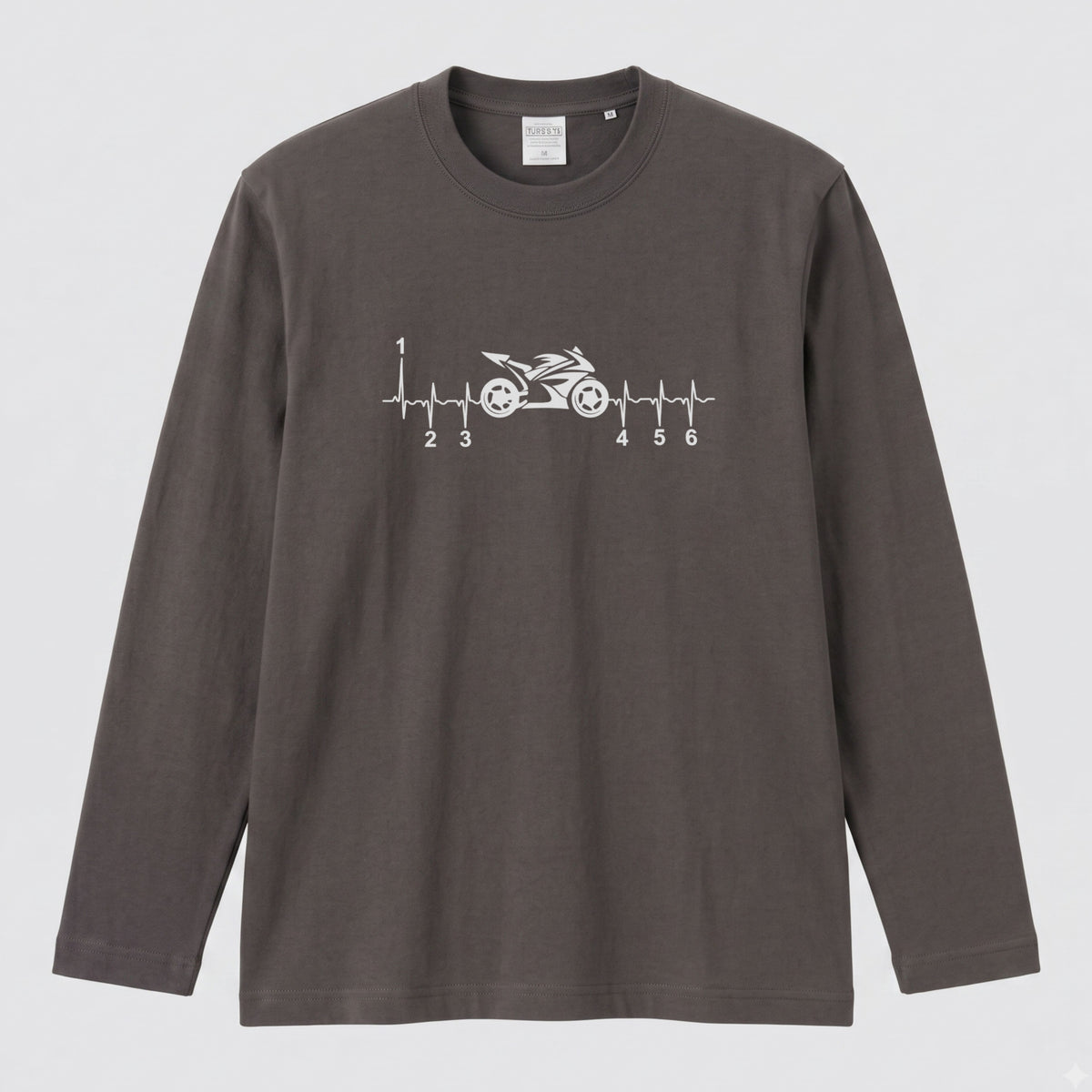MOTORBIKE BEAT | バイク ギア 心電図 イラスト シンプル モノトーン 長袖Tシャツ【バイク乗り・メンズ・ストリート・ギフト】