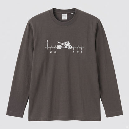 MOTORBIKE BEAT | バイク ギア 心電図 イラスト シンプル モノトーン 長袖Tシャツ【バイク乗り・メンズ・ストリート・ギフト】