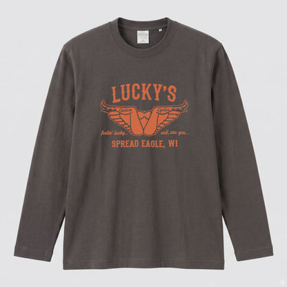 LUCKY'S CYCLES | レトロ アメリカン バイク ガレージ クラシック ロゴ 長袖Tシャツ【バイク好き・ツーリングウェア・普段着・プレゼントに最適】