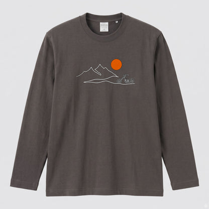 バイク＆マウンテン サンセット ロングスリーブ Tシャツ チョッパー アウトドア バイクウェア カジュアル ライダー ギフト