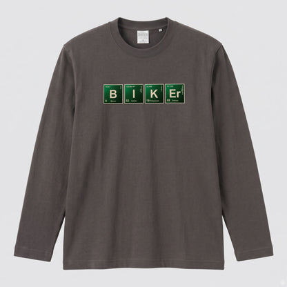 BIKER CHEMISTRY | 周期表 パロディ バイク ライダー 英字 ロゴ 長袖Tシャツ【バイク好き・ツーリングウェア・普段着・プレゼントに最適】