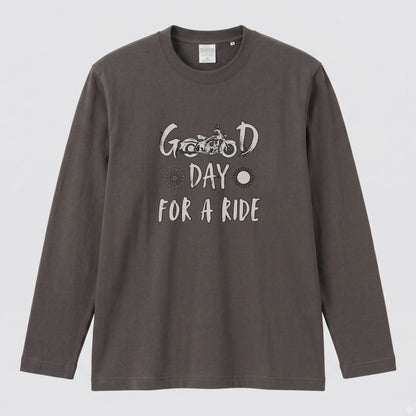 GOOD DAY FOR A RIDE | モーターサイクル レトロ イラスト ロゴ 長袖Tシャツ【バイク男子・バイク女子・ルームウェア・ギフト】
