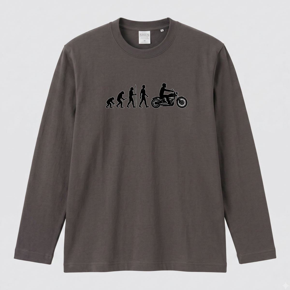 【バイク進化論】人類の進化 ロングスリーブ Tシャツ アメリカン バイク乗り ツーリング バイクウェア カジュアル おもしろ プレゼント