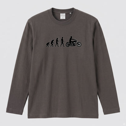 【バイク進化論】人類の進化 ロングスリーブ Tシャツ アメリカン バイク乗り ツーリング バイクウェア カジュアル おもしろ プレゼント