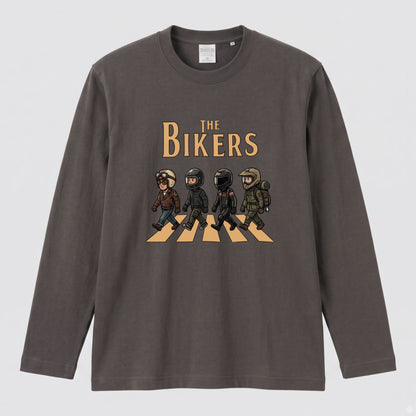 THE BIKERS CROSSING | ライダー仲間 横断歩道 イラスト おもしろ かわいい 長袖Tシャツ【バイク好き・ツーリングウェア・普段着・プレゼントに最適】