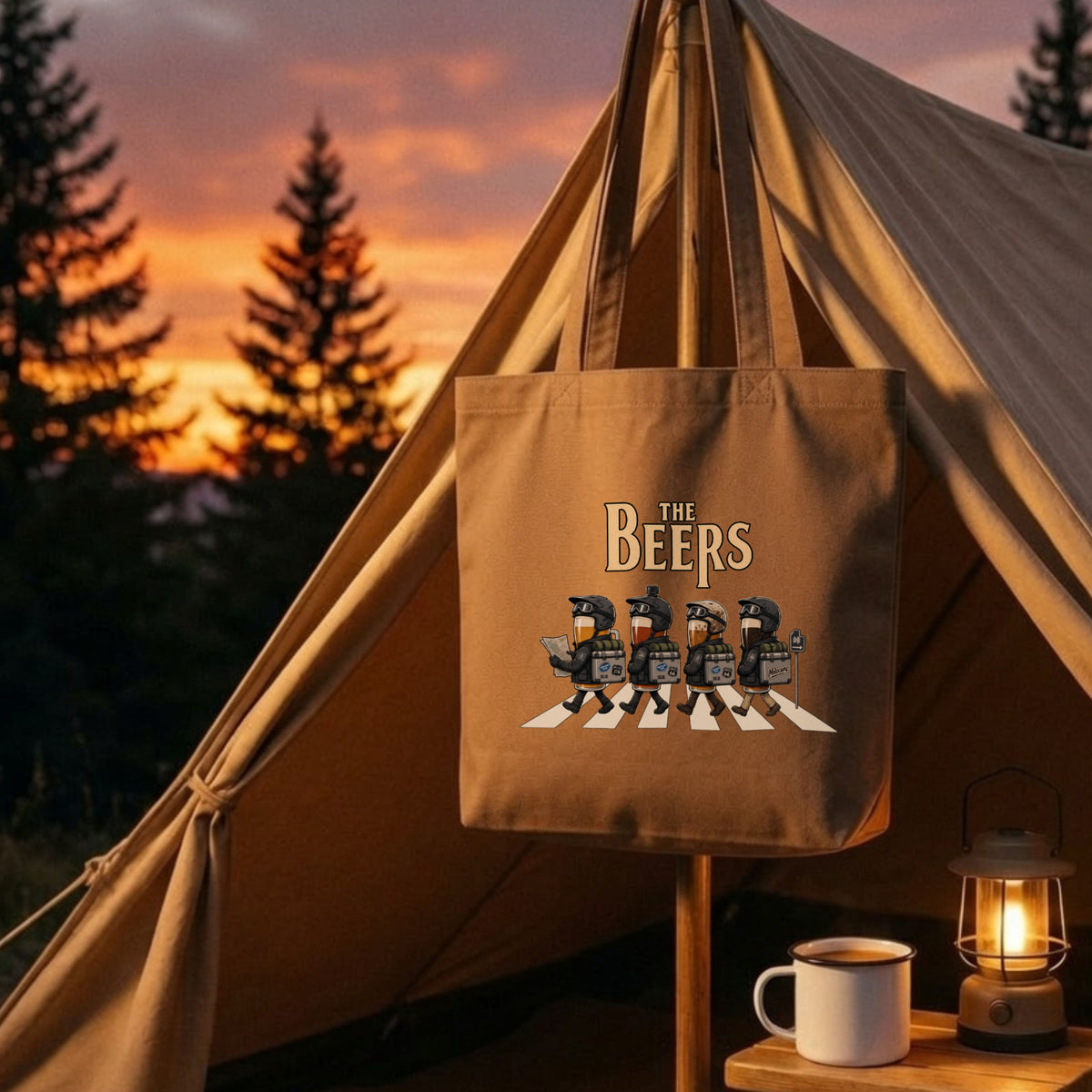【キャンプ＆バイク好き必見】THE BEERS キャンバス トートバッグ A4 大容量 アウトドア ツーリング エコバッグ ビール おもしろ プレゼント