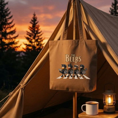 【キャンプ＆バイク好き必見】THE BEERS キャンバス トートバッグ A4 大容量 アウトドア ツーリング エコバッグ ビール おもしろ プレゼント