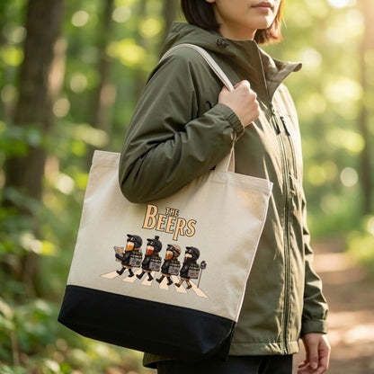 【キャンプ＆バイク好き必見】THE BEERS キャンバス トートバッグ A4 大容量 アウトドア ツーリング エコバッグ ビール おもしろ プレゼント