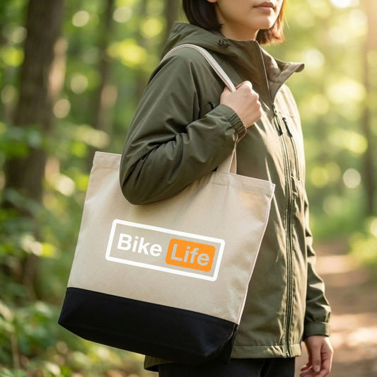 Bike Life ミニ トートバッグ パロディ ロゴ キャンバス ランチバッグ お弁当袋 厚手 自立 お散歩バッグ バイク乗り ライダー ギフト おもしろ メンズ レディース