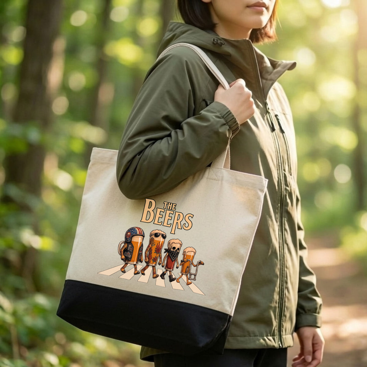 THE BEERS キャンバス トートバッグ A4 大容量 ビール好き バイク乗り キャンプ アウトドア エコバッグ プレゼント