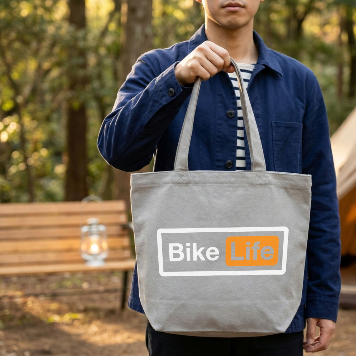 Bike Life ミニ トートバッグ パロディ ロゴ キャンバス ランチバッグ お弁当袋 厚手 自立 お散歩バッグ バイク乗り ライダー ギフト おもしろ メンズ レディース