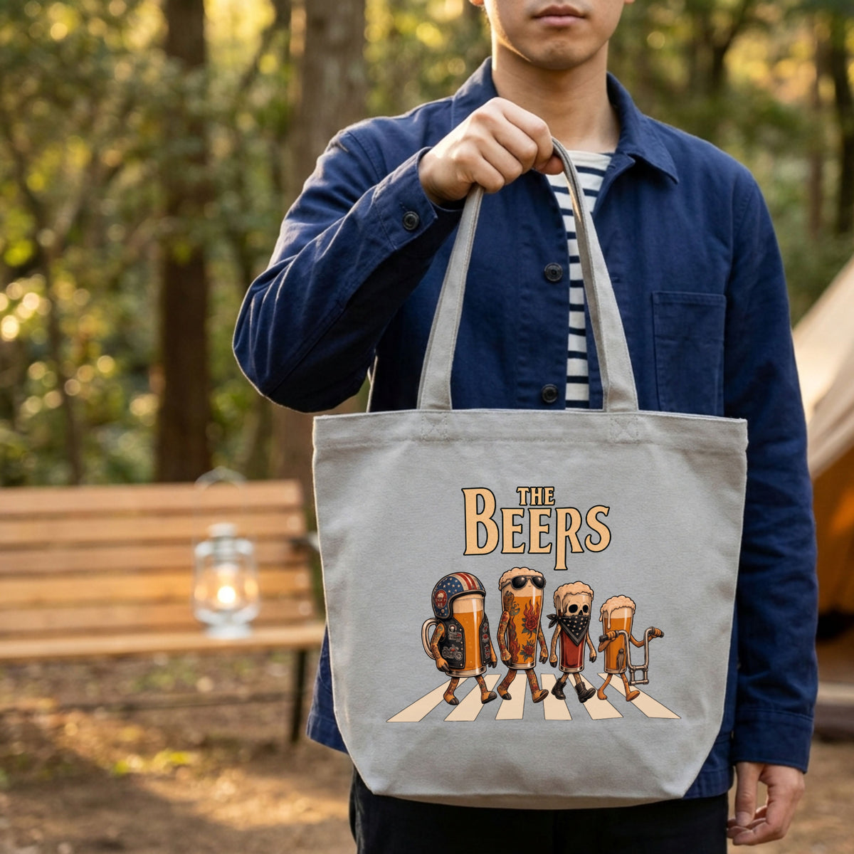 THE BEERS キャンバス トートバッグ A4 大容量 ビール好き バイク乗り キャンプ アウトドア エコバッグ プレゼント