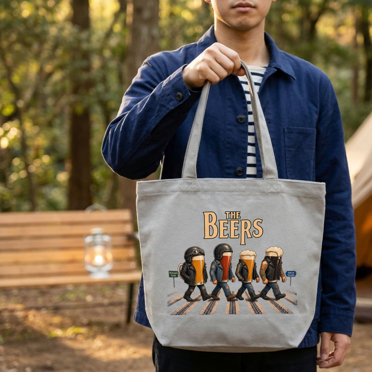 THE BEERS キャンバス トートバッグ A4収納 バイク乗り お酒好き プレゼント キャンプ ツーリング エコバッグ