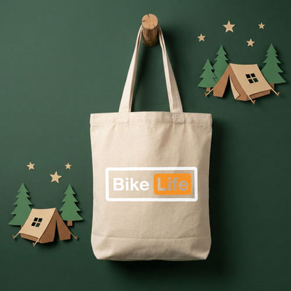 Bike Life ミニ トートバッグ パロディ ロゴ キャンバス ランチバッグ お弁当袋 厚手 自立 お散歩バッグ バイク乗り ライダー ギフト おもしろ メンズ レディース