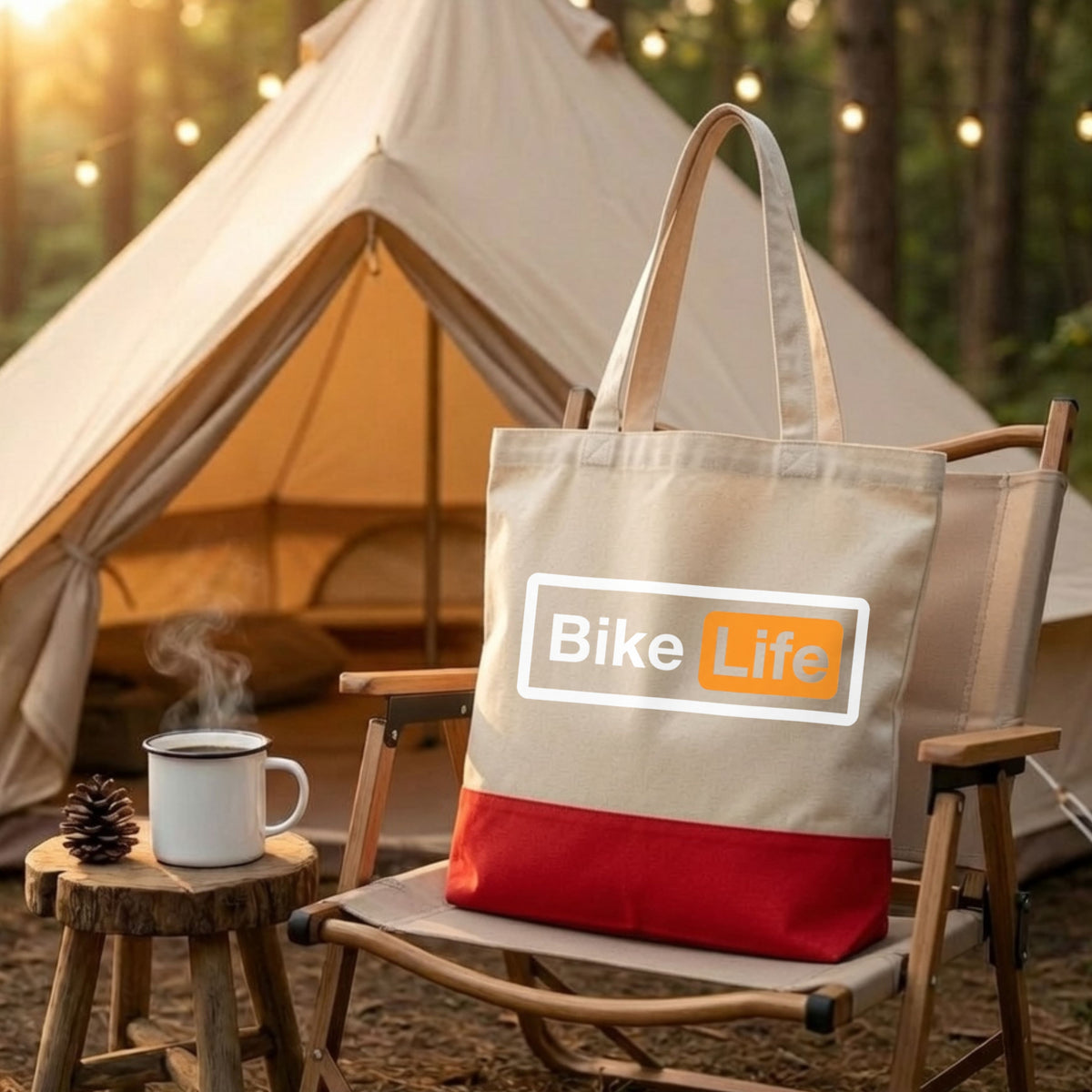 Bike Life ミニ トートバッグ パロディ ロゴ キャンバス ランチバッグ お弁当袋 厚手 自立 お散歩バッグ バイク乗り ライダー ギフト おもしろ メンズ レディース