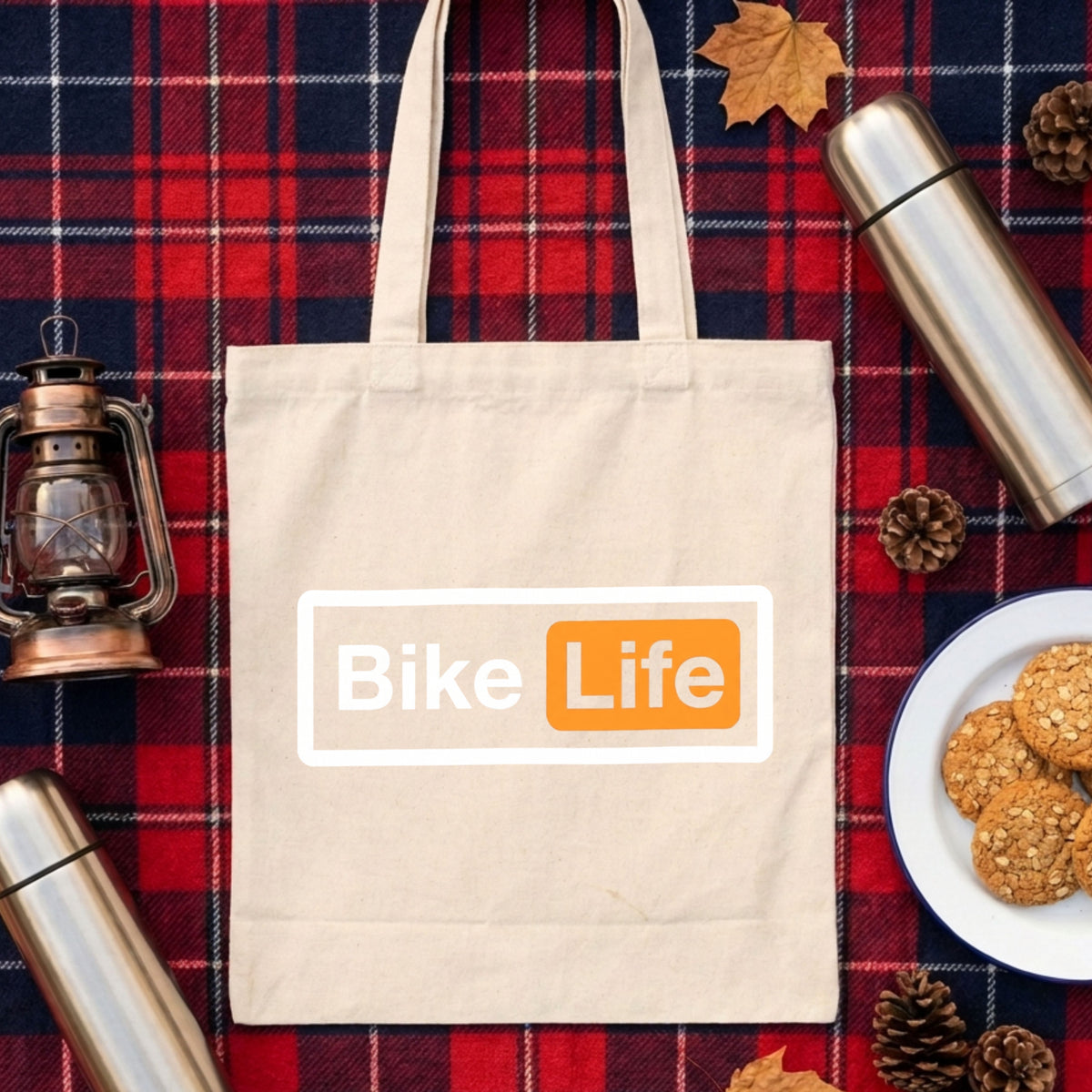 Bike Life ミニ トートバッグ パロディ ロゴ キャンバス ランチバッグ お弁当袋 厚手 自立 お散歩バッグ バイク乗り ライダー ギフト おもしろ メンズ レディース