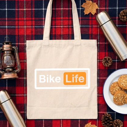 Bike Life ミニ トートバッグ パロディ ロゴ キャンバス ランチバッグ お弁当袋 厚手 自立 お散歩バッグ バイク乗り ライダー ギフト おもしろ メンズ レディース
