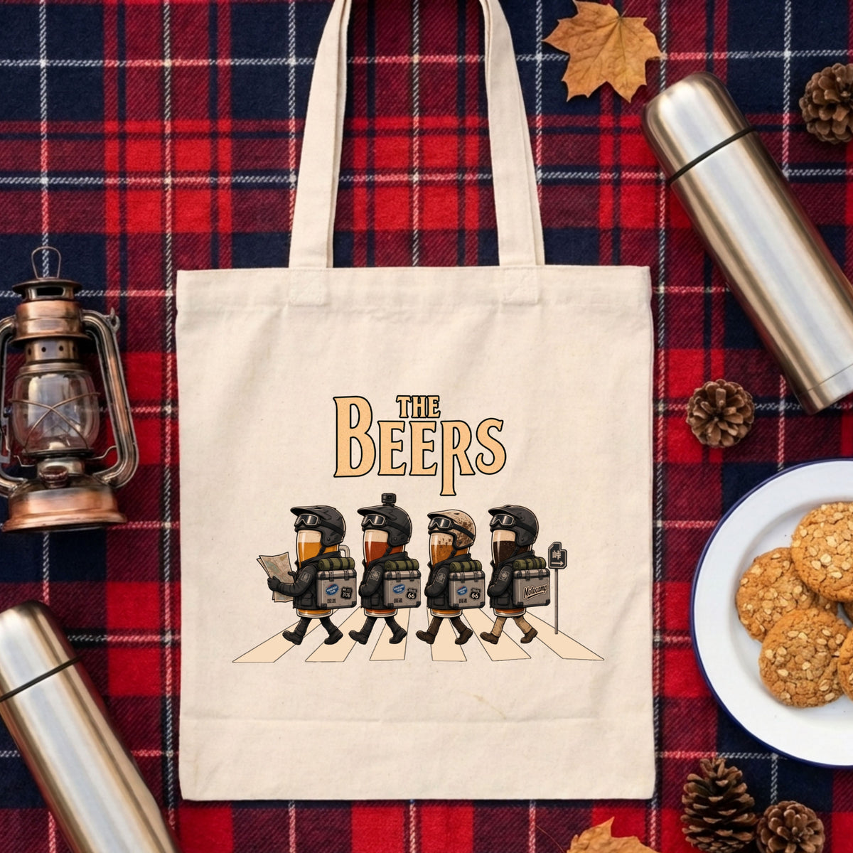 【キャンプ＆バイク好き必見】THE BEERS キャンバス トートバッグ A4 大容量 アウトドア ツーリング エコバッグ ビール おもしろ プレゼント