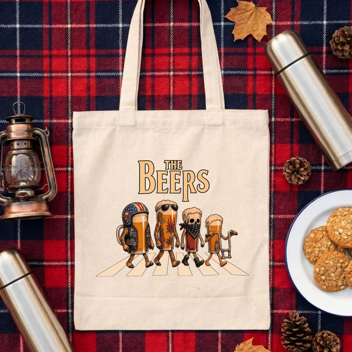 THE BEERS キャンバス トートバッグ A4 大容量 ビール好き バイク乗り キャンプ アウトドア エコバッグ プレゼント
