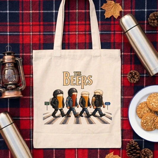 THE BEERS キャンバス トートバッグ A4収納 バイク乗り お酒好き プレゼント キャンプ ツーリング エコバッグ