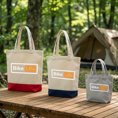 Bike Life ミニ トートバッグ パロディ ロゴ キャンバス ランチバッグ お弁当袋 厚手 自立 お散歩バッグ バイク乗り ライダー ギフト おもしろ メンズ レディース