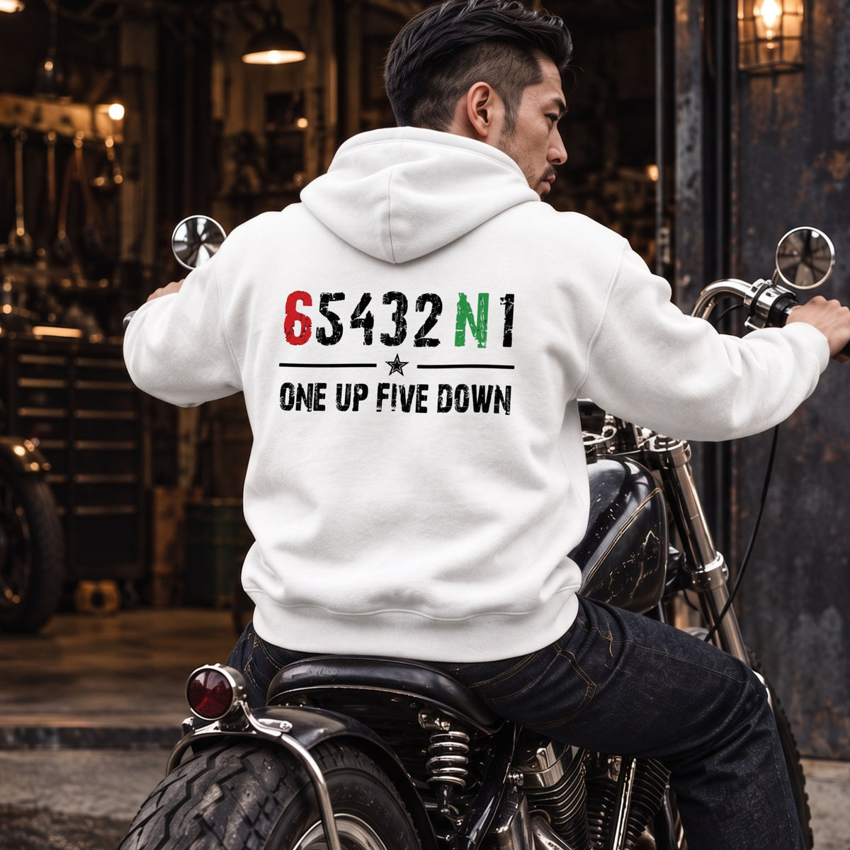 RIDER-0909-06 654321 Motorcycle パーカー | One Up Five Down